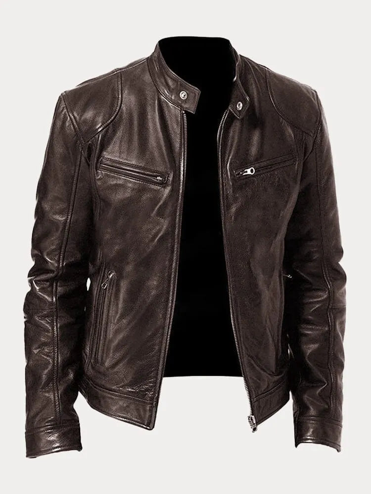 Côme | Blouson Motard Homme Effet Cuir à Col Montant Doublé - Marron