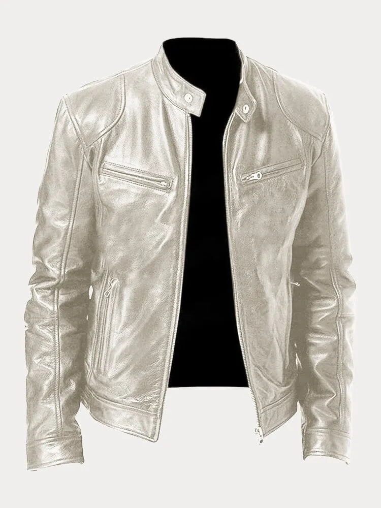 Côme | Blouson Motard Homme Effet Cuir à Col Montant Doublé - Argenté
