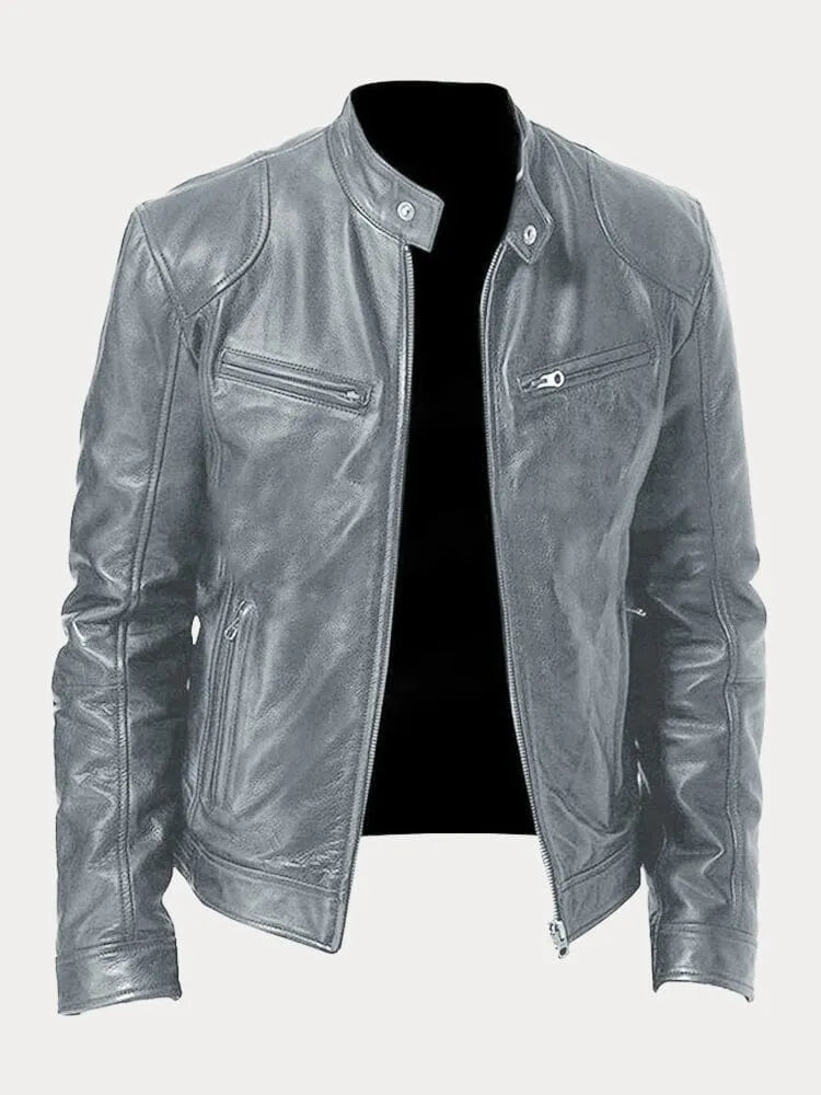 Côme | Blouson Motard Homme Effet Cuir à Col Montant Doublé - Gris