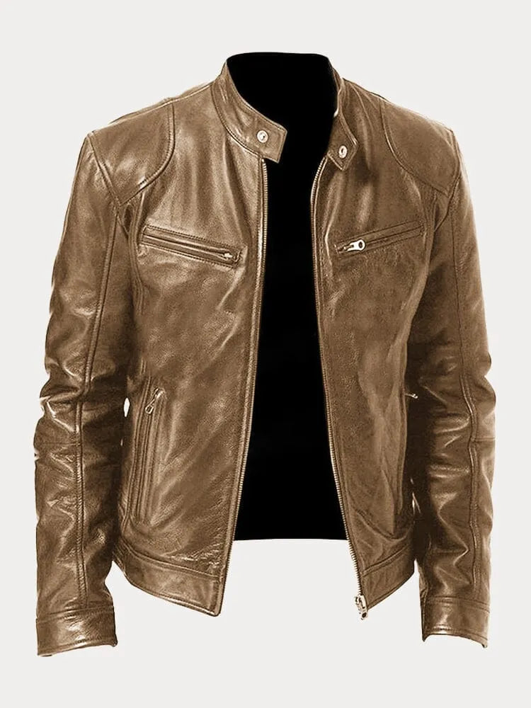 Côme | Blouson Motard Homme Effet Cuir à Col Montant Doublé - Camel