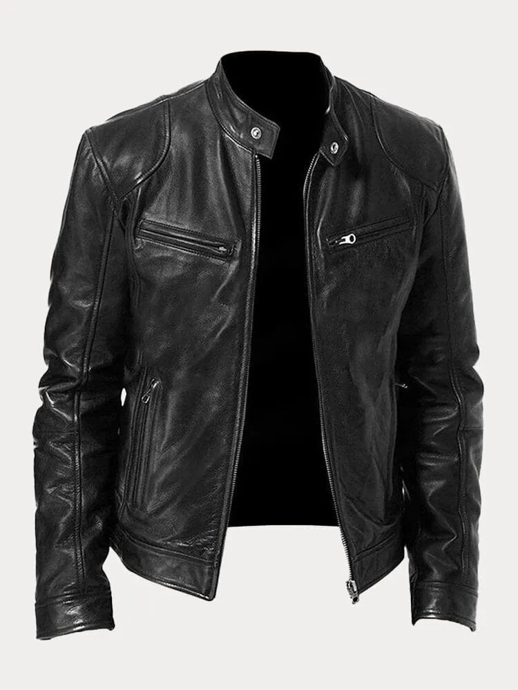 Côme | Blouson Motard Homme Effet Cuir à Col Montant Doublé - Noir