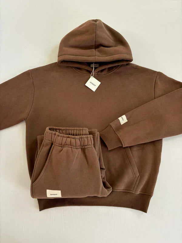 Corinne | Ensemble Sweat à Capuche et Pantalon de Jogging Femme en Molleton Doux - Marron