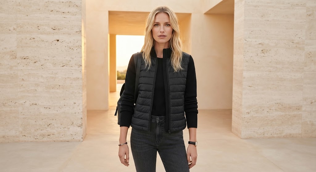 Veste matelassée femme manches en maille zippée