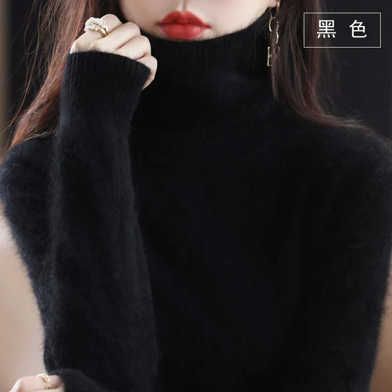 Delphine | Pull Col Roulé Femme Toucher Cachemire Coupe Ajustée - Noir