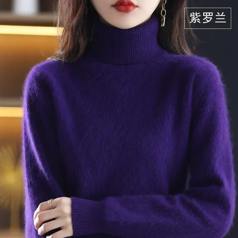 Delphine | Pull Col Roulé Femme Toucher Cachemire Coupe Ajustée - Violet