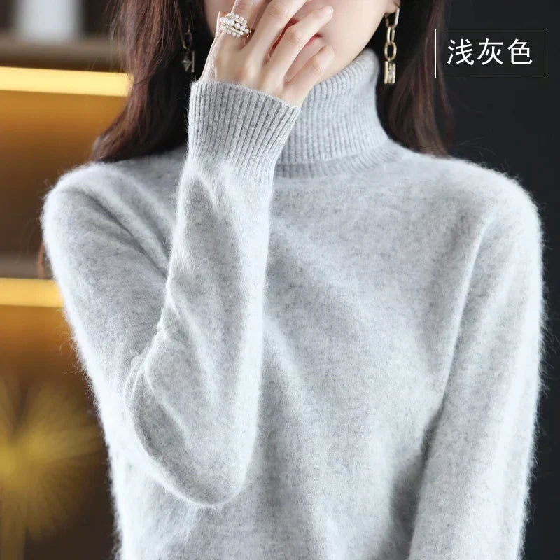 Delphine | Pull Col Roulé Femme Toucher Cachemire Coupe Ajustée - Gris