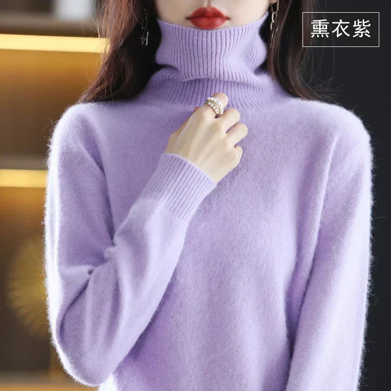 Delphine | Pull Col Roulé Femme Toucher Cachemire Coupe Ajustée - Lavande