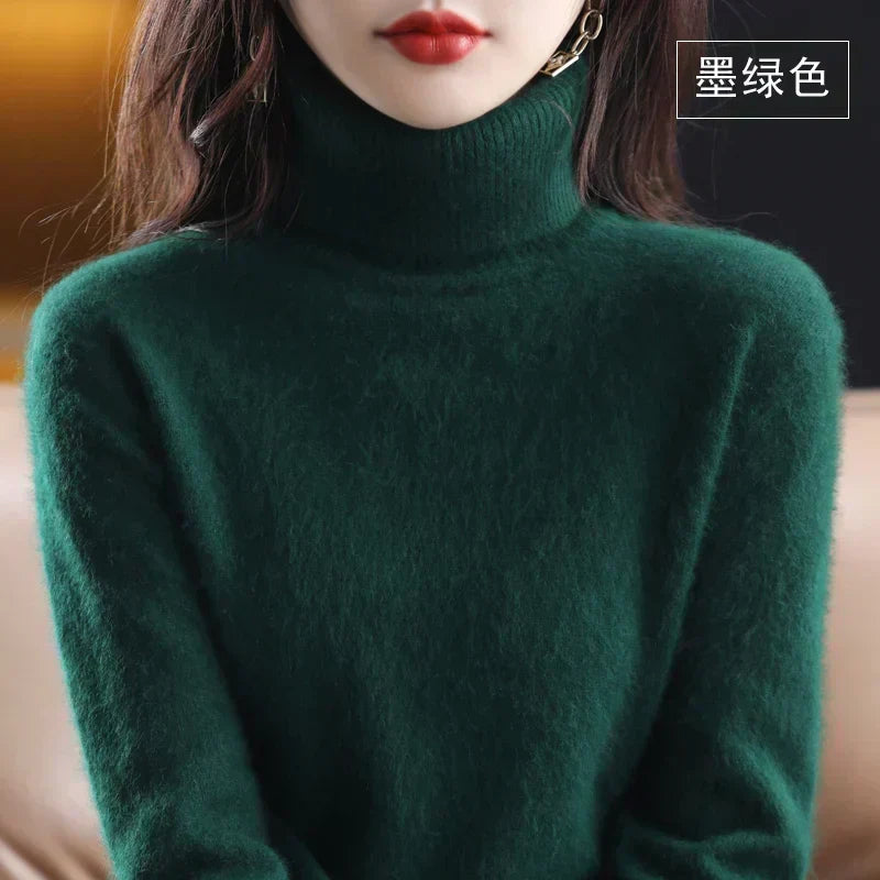 Delphine | Pull Col Roulé Femme Toucher Cachemire Coupe Ajustée - Vert