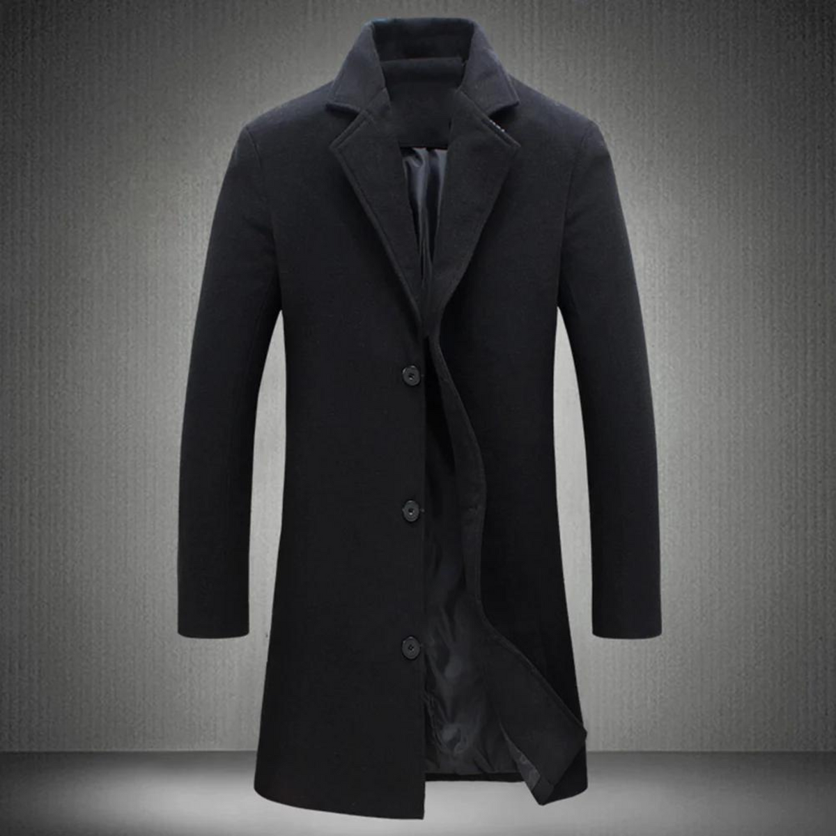 Denis | Manteau Long Homme Droit à Revers, Toucher Laine - Noir