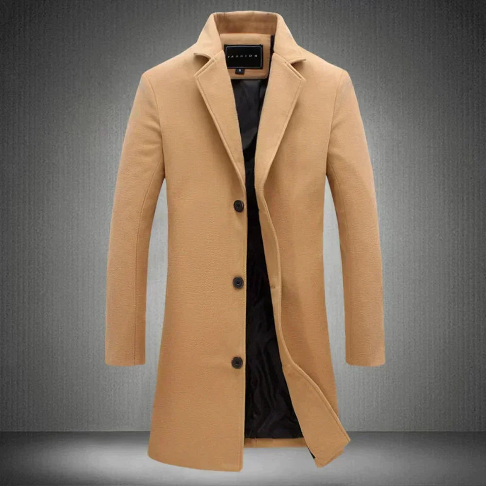 Denis | Manteau Long Homme Droit à Revers, Toucher Laine - Camel