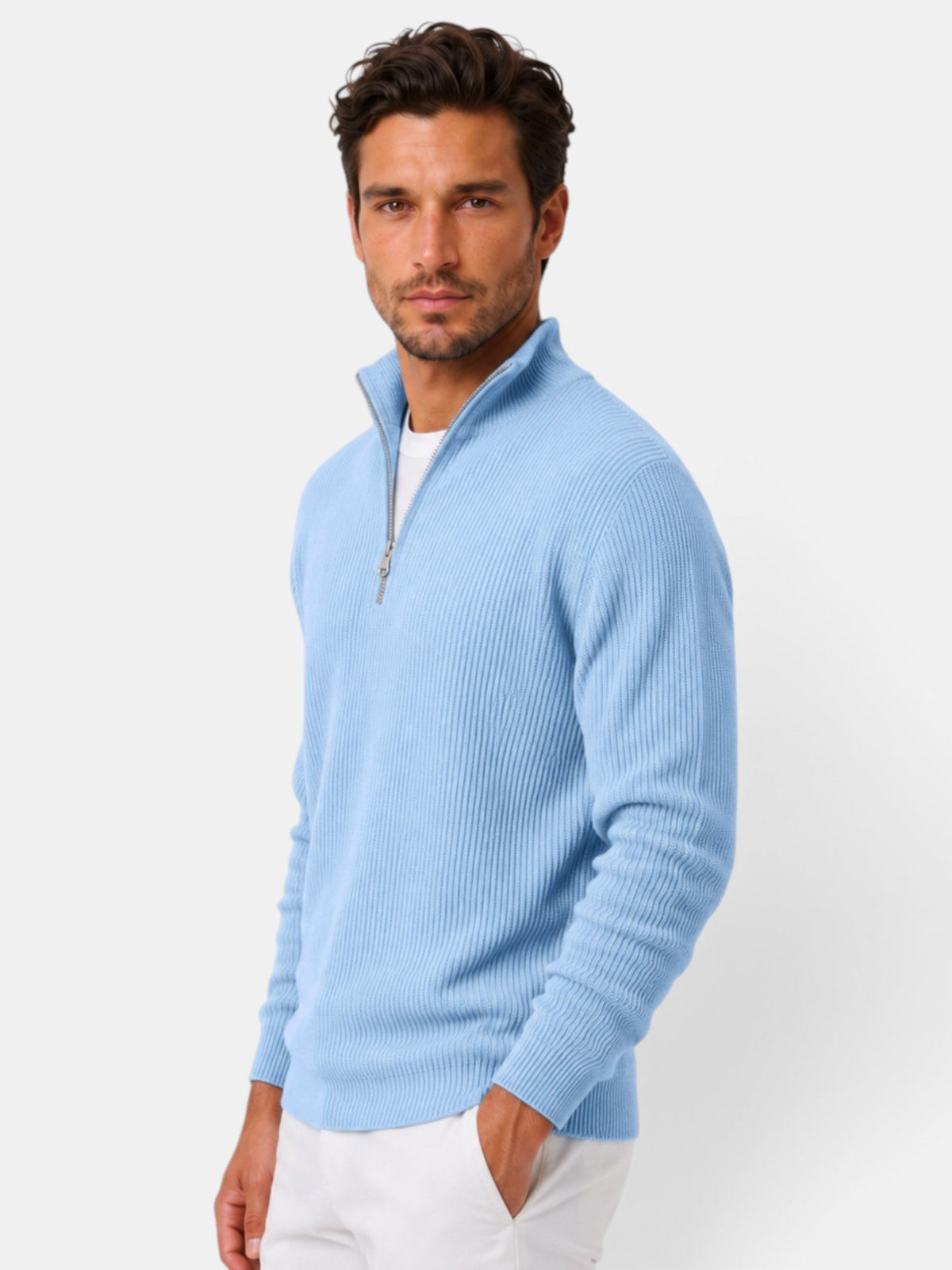 Désiré | Pull Homme Côtelé à Col Zippé Coupe Décontractée - vue 2