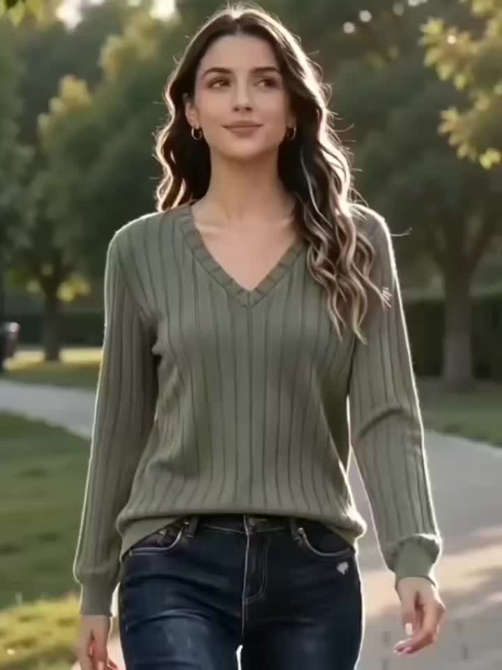 Ines Paris | Pull femme côtelé col V texture brossée
