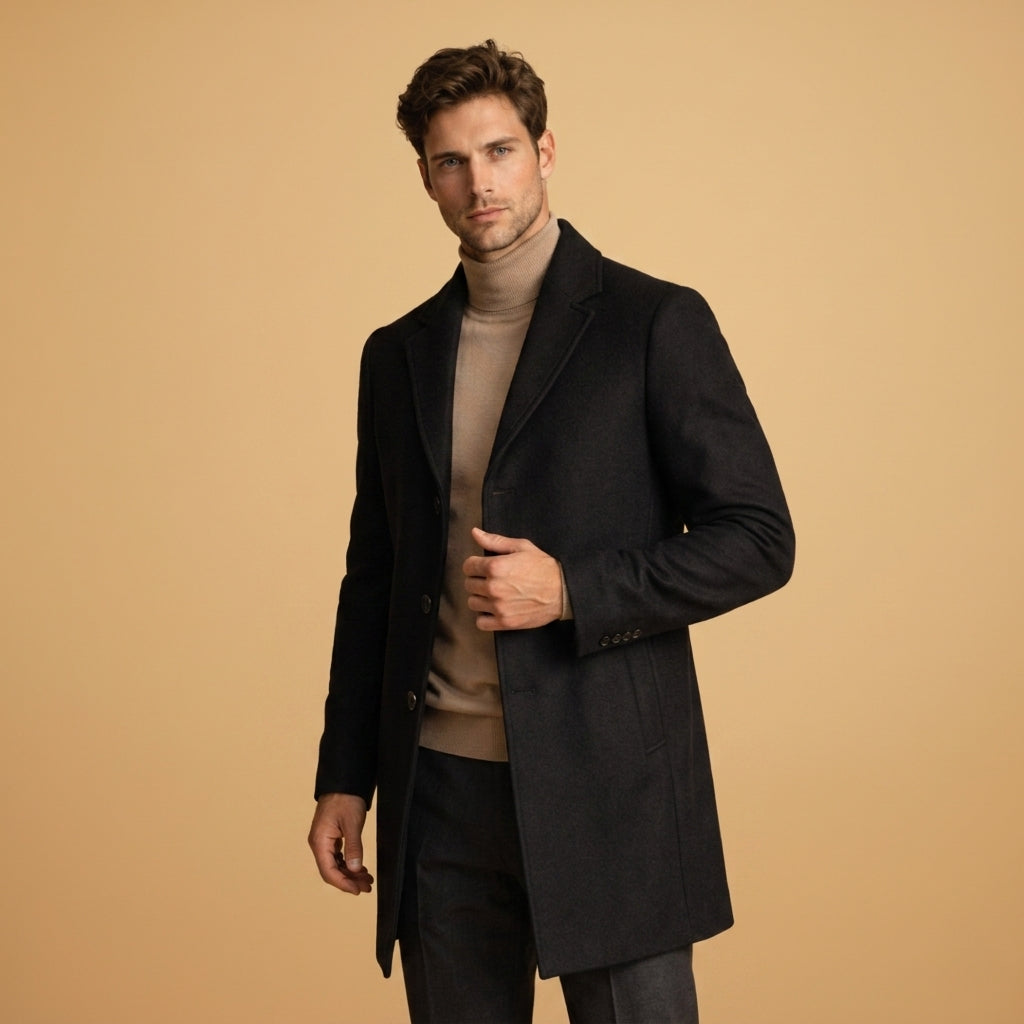Édouard | Manteau Long Homme Toucher Laine, Coupe Tailleur Boutonnée - vue 7