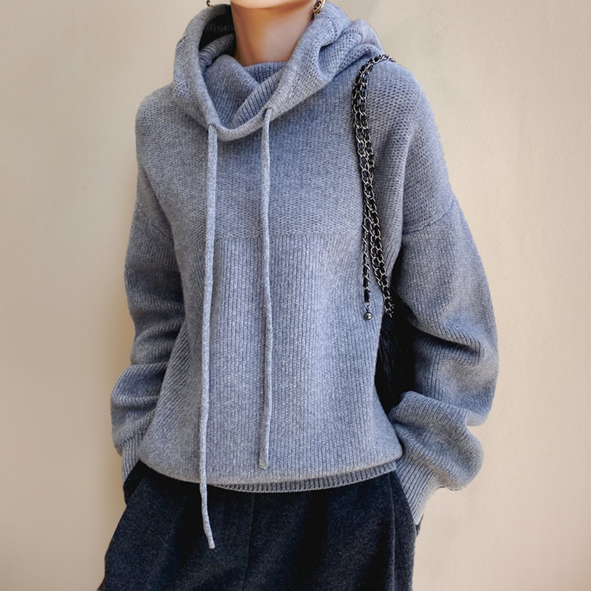 Éléa | Pull à Capuche Femme Grosse Maille et Col Montant - vue 3