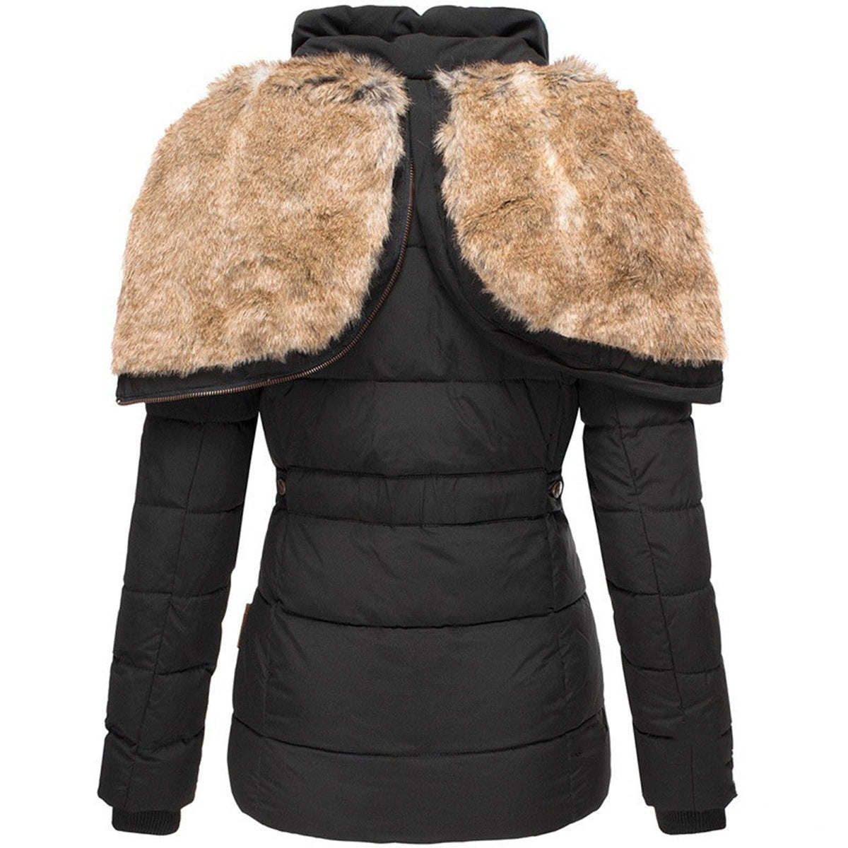 Éliane | Manteau Matelassé Mi-Long Femme à Capuche Fausse Fourrure - vue 3