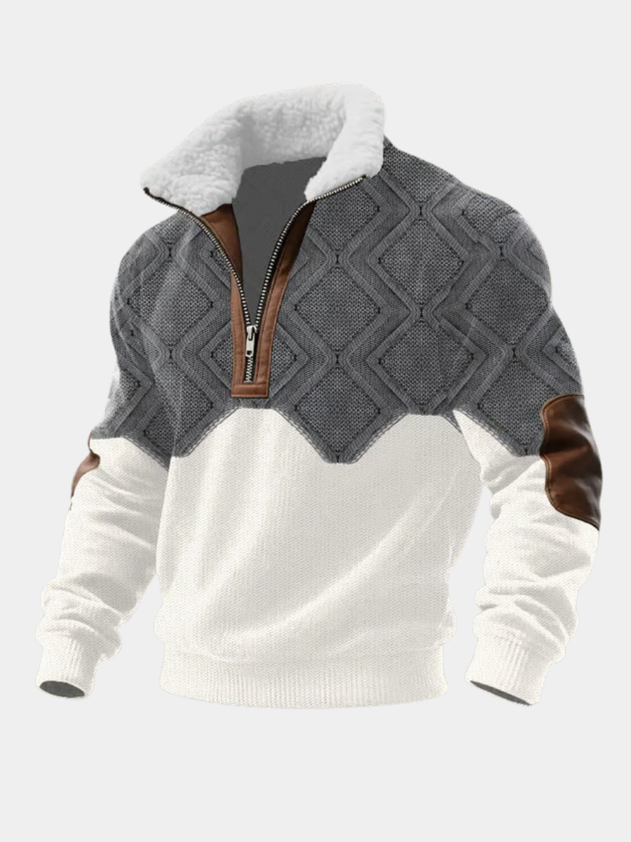 Éloi | Pull Homme Demi-Zip à Col Sherpa et Motif Effet Tricot - vue 1