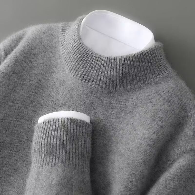 Émeline | Pull Col Montant Femme Toucher Cachemire à Bords Côtelés - Gris