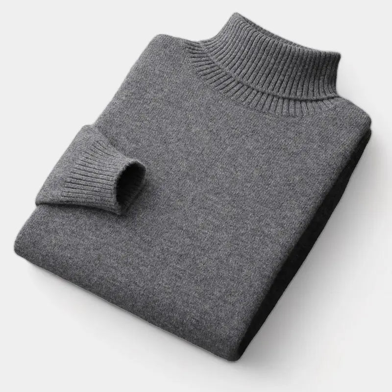 Émile | Pull Col Roulé Homme en Maille Toucher Laine à Finitions Côtelées - Gris foncé