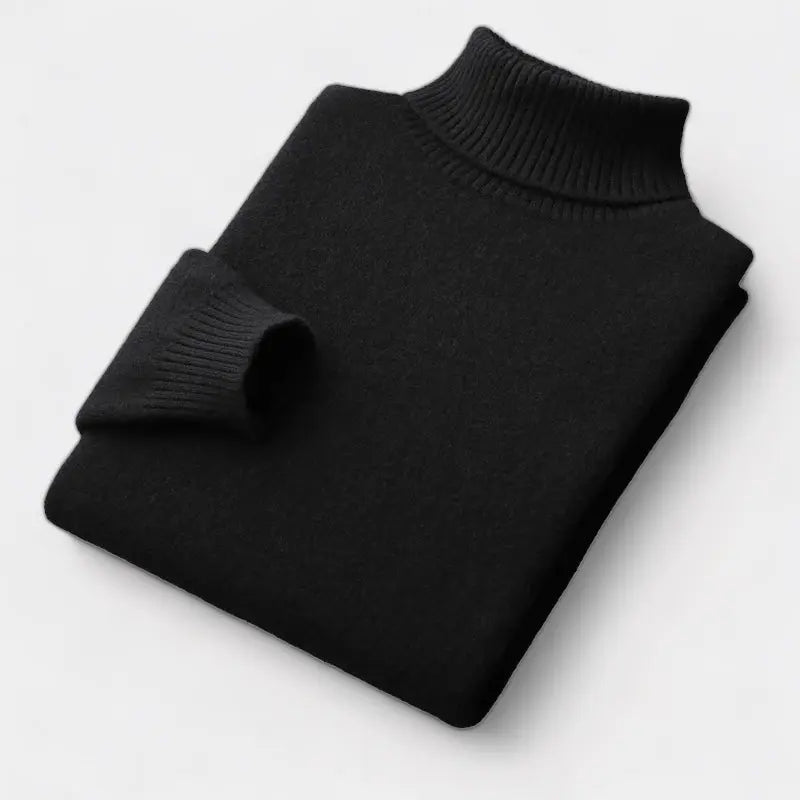 Émile | Pull Col Roulé Homme en Maille Toucher Laine à Finitions Côtelées - Noir