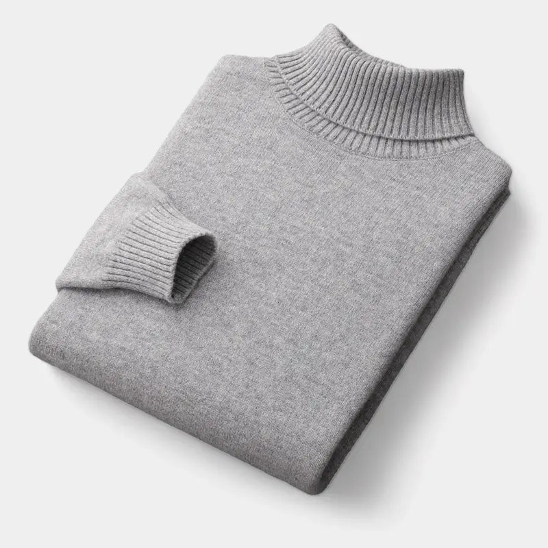 Émile | Pull Col Roulé Homme en Maille Toucher Laine à Finitions Côtelées - Gris clair
