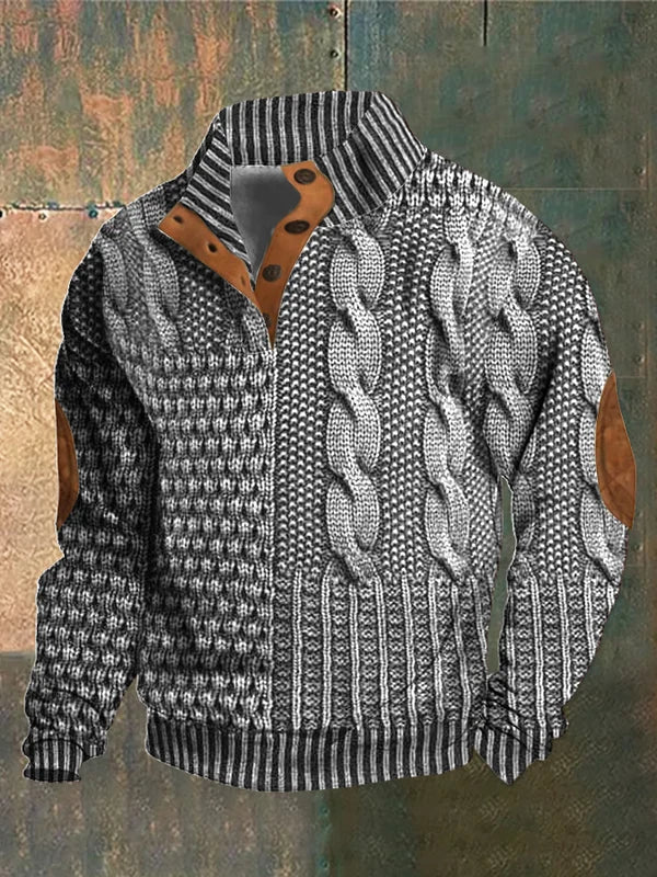Eudes | Pull Homme Col Montant Boutonné à Motif Torsadé - Gris clair