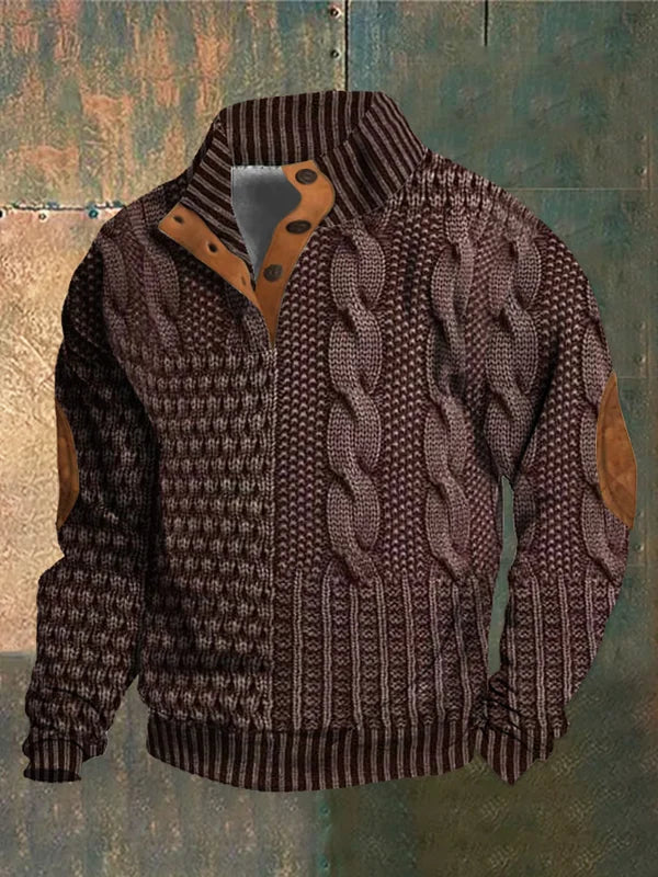 Eudes | Pull Homme Col Montant Boutonné à Motif Torsadé - Marron clair