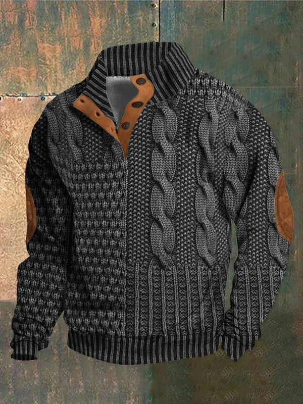 Eudes | Pull Homme Col Montant Boutonné à Motif Torsadé - Gris