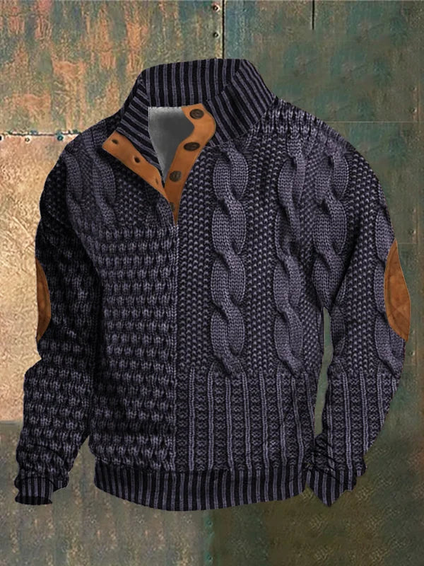 Eudes | Pull Homme Col Montant Boutonné à Motif Torsadé - Violet