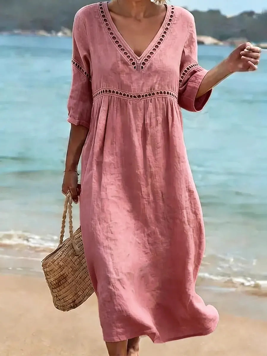 Ines Paris | Robe en Coton Femme Col V Coupe Fluide