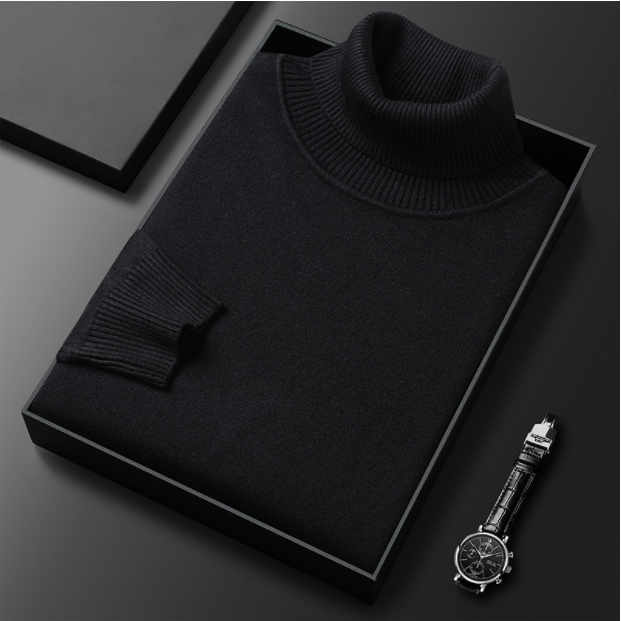 Fernand | Pull Homme Col Roulé en Maille Fine à Manches Longues - Noir