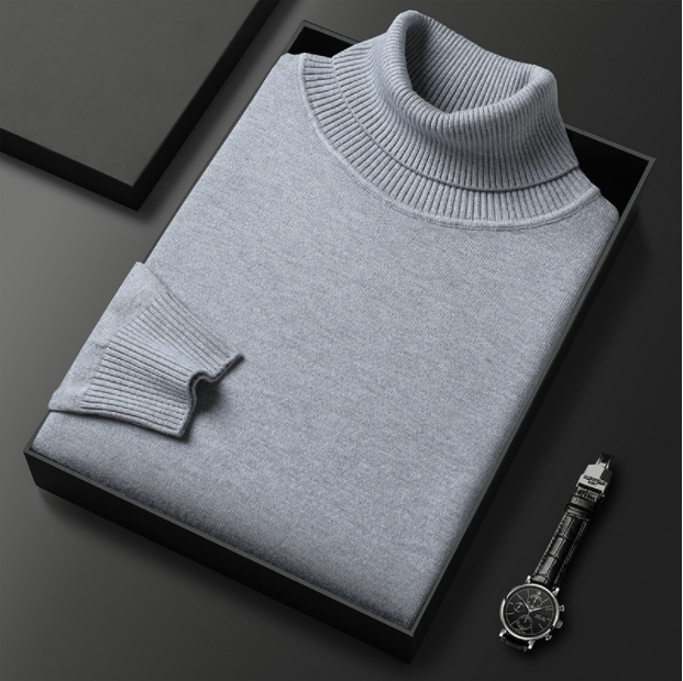 Fernand | Pull Homme Col Roulé en Maille Fine à Manches Longues - Gris clair