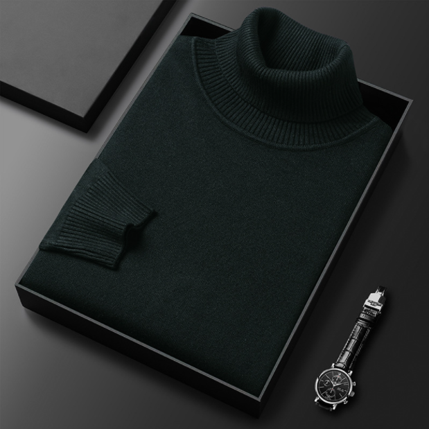 Fernand | Pull Homme Col Roulé en Maille Fine à Manches Longues - Vert foncé