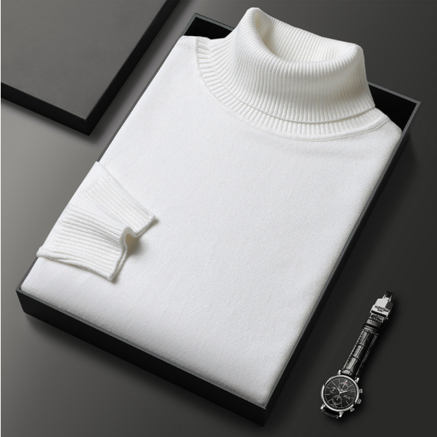 Fernand | Pull Homme Col Roulé en Maille Fine à Manches Longues - Blanc