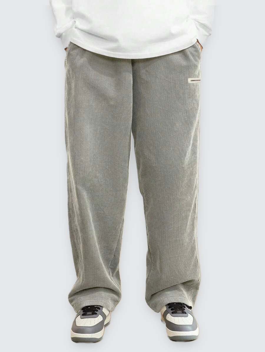 Firmin | Pantalon Homme en Velours Côtelé Jambe Droite Taille Élastique - Gris