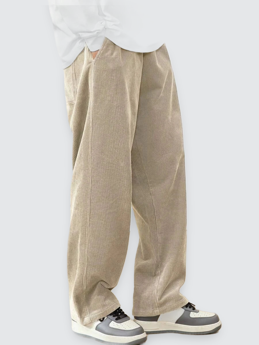 Firmin | Pantalon Homme en Velours Côtelé Jambe Droite Taille Élastique - Beige