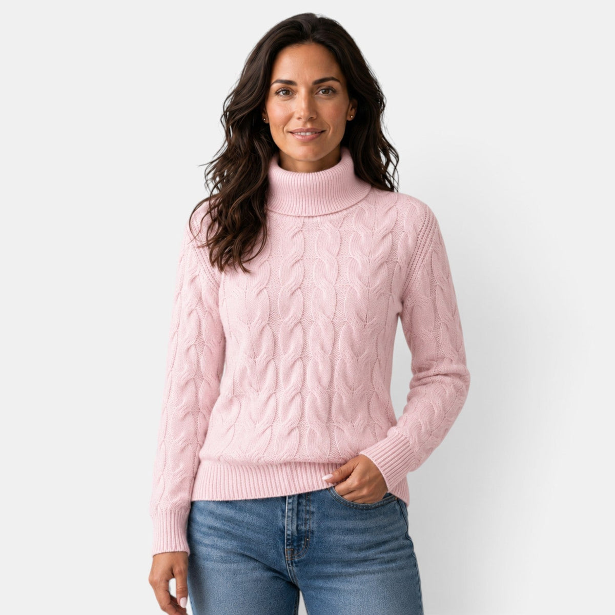 Florence | Pull Col Roulé Femme en Maille Torsadée Chaude d'Hiver - Rose