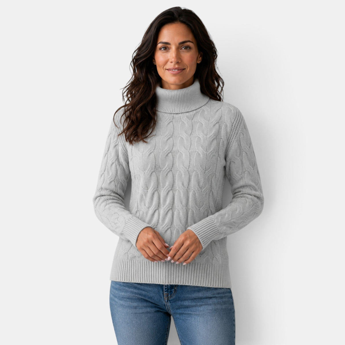 Florence | Pull Col Roulé Femme en Maille Torsadée Chaude d'Hiver - Gris
