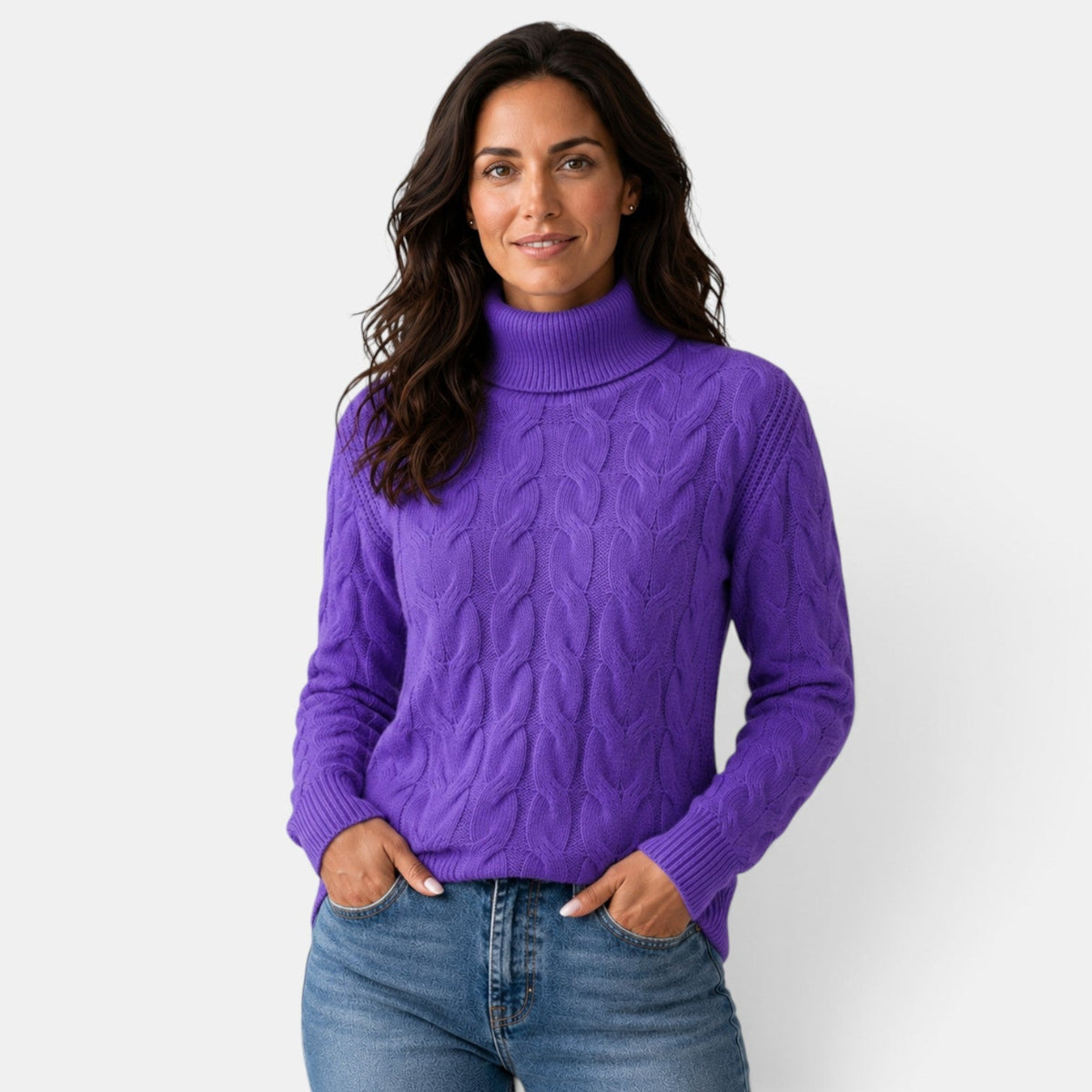 Florence | Pull Col Roulé Femme en Maille Torsadée Chaude d'Hiver - Violet