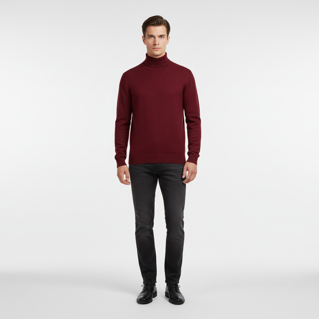 Florian | Pull Col Roulé Homme Coupe Droite au Toucher Cachemire - Rouge