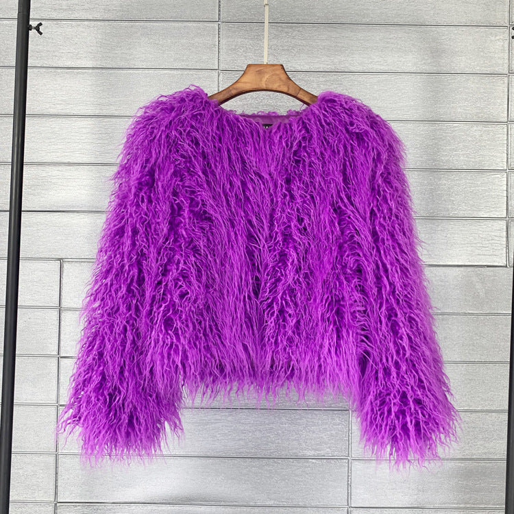 Françoise | Veste Courte en Fausse Fourrure à Poils Longs Femme - Violet