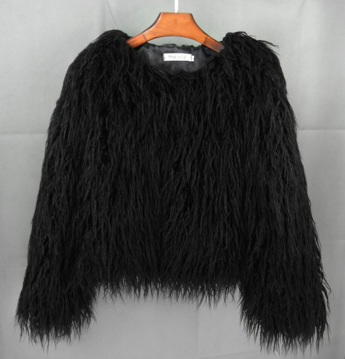 Françoise | Veste Courte en Fausse Fourrure à Poils Longs Femme - Noir
