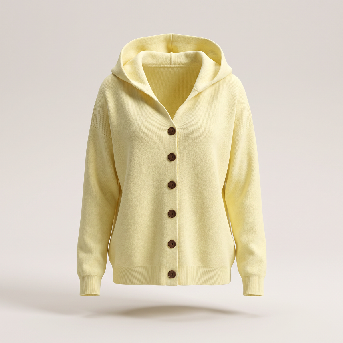 Gaëlle | Gilet à Capuche Femme Boutonné en Maille Douillette - Jaune pâle