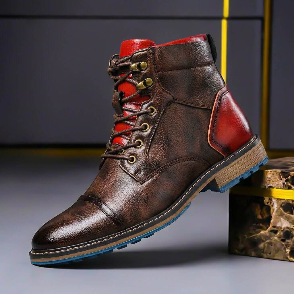 Gaspard | Boots Homme Effet Cuir à Lacets et Bout Rapporté - Marron foncé