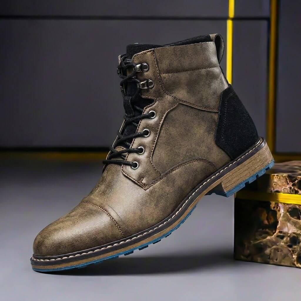 Gaspard | Boots Homme Effet Cuir à Lacets et Bout Rapporté - Taupe