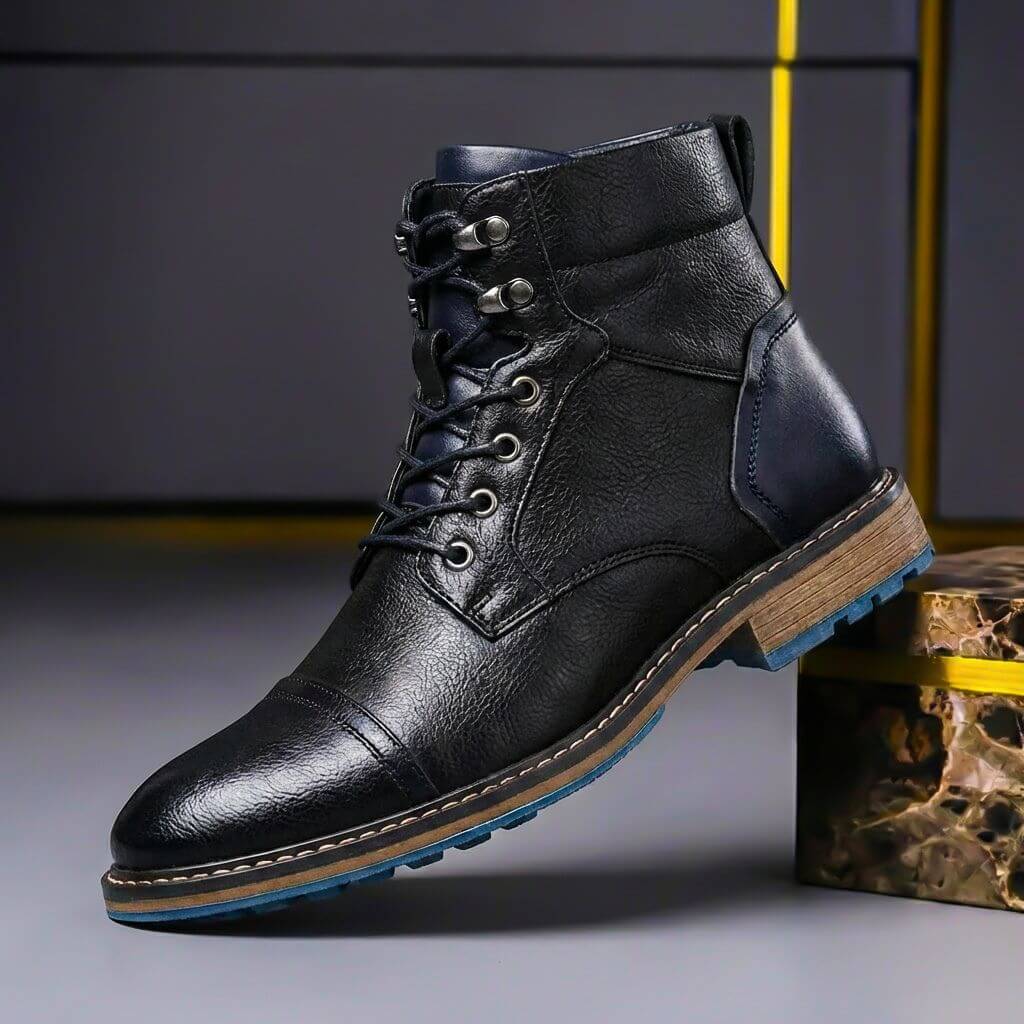 Gaspard | Boots Homme Effet Cuir à Lacets et Bout Rapporté - Noir