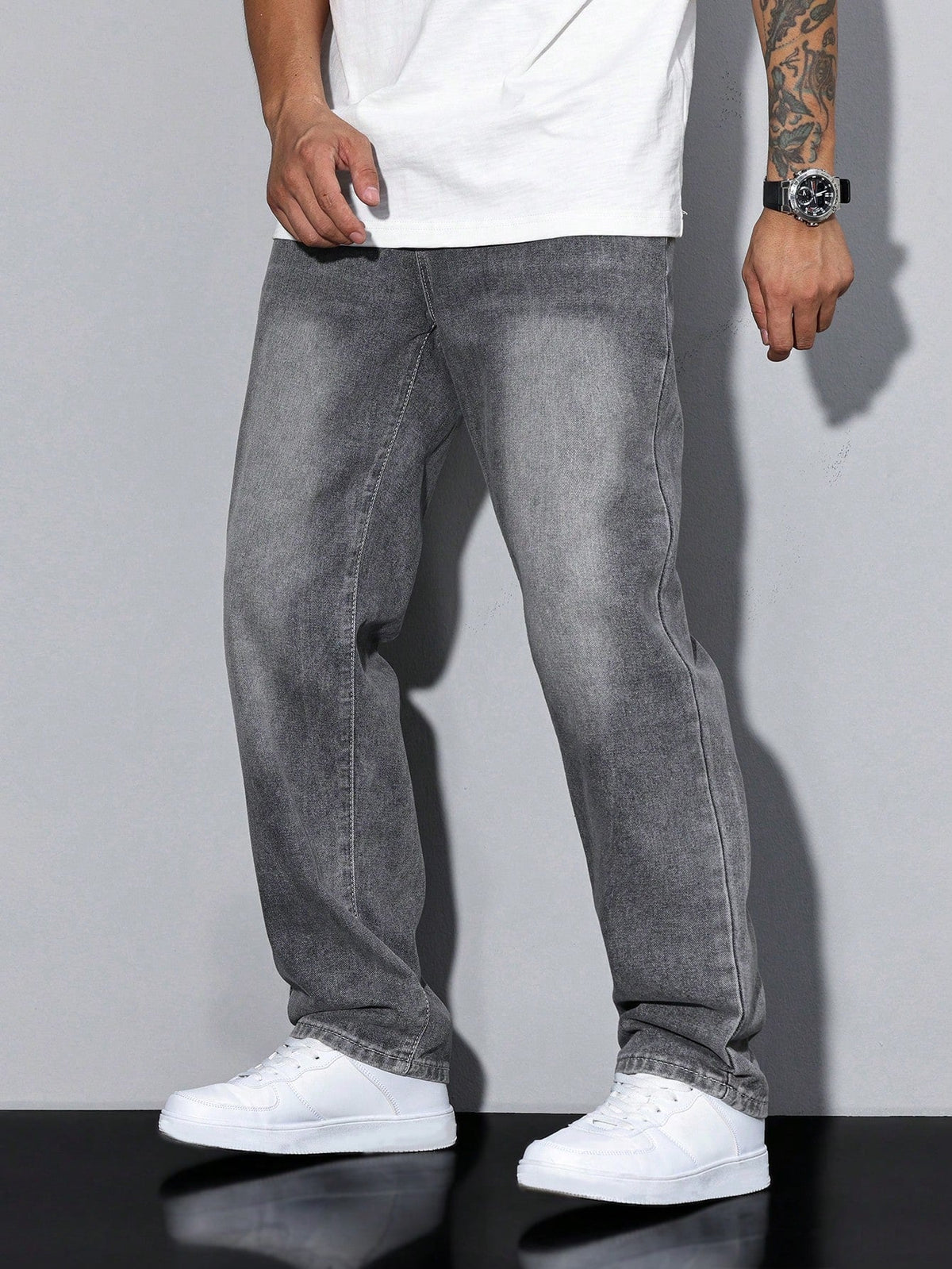 Gilles | Jean Homme Coupe Droite Ample en Denim Délavé - vue 10