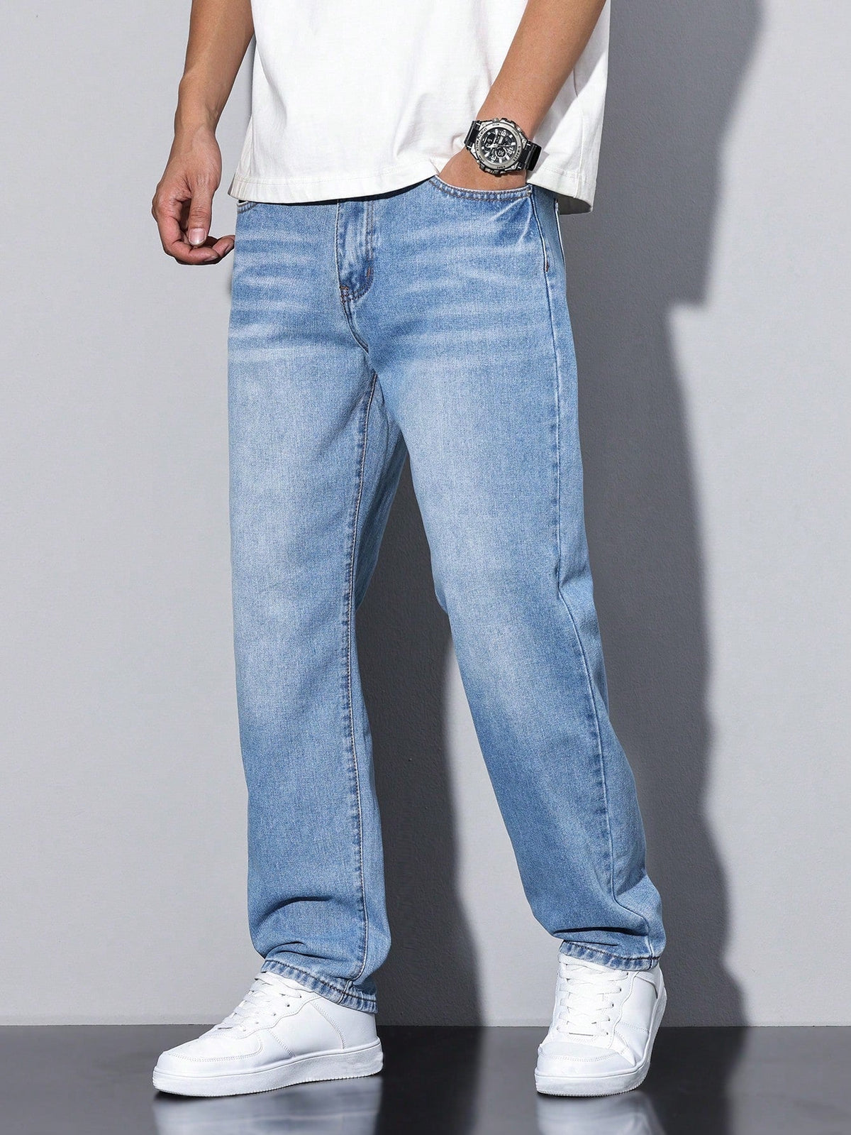 Gilles | Jean Homme Coupe Droite Ample en Denim Délavé - Bleu clair
