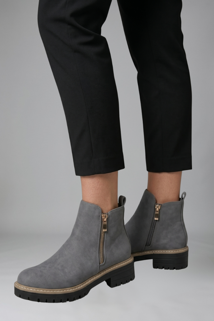 Hélène | Bottines Zippées Aspect Daim à Semelle Crantée Femme - vue 4