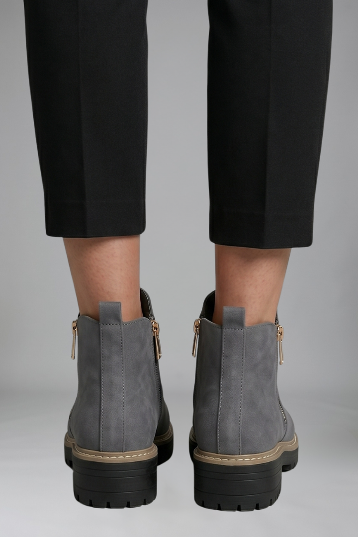 Hélène | Bottines Zippées Aspect Daim à Semelle Crantée Femme - vue 5