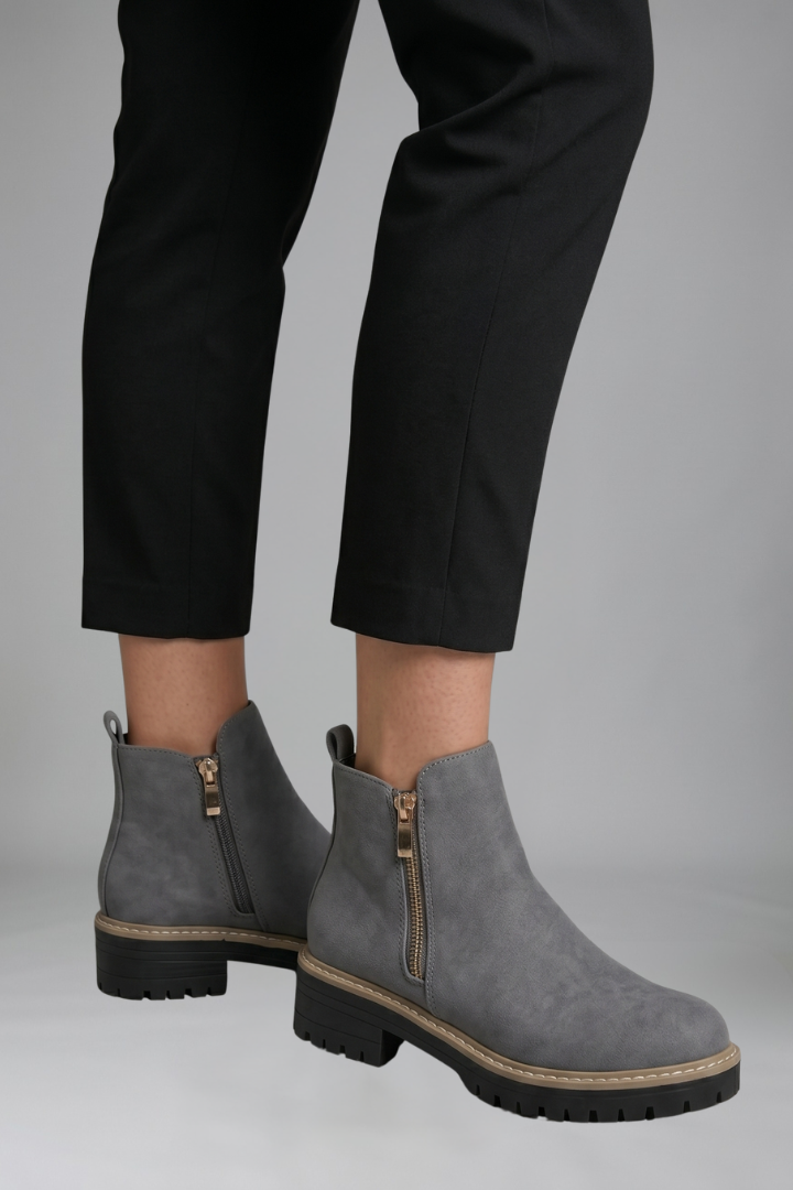 Hélène | Bottines Zippées Aspect Daim à Semelle Crantée Femme - vue 6